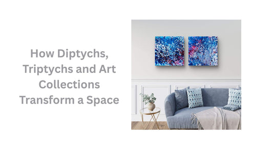 Diptych and triptych abstract art sets by TRAXI displayed as contemporary interior artwork