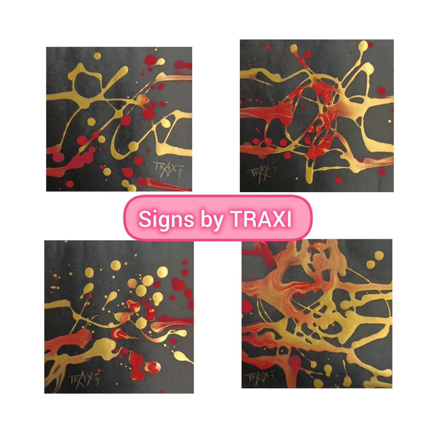 Minimalist abstract symbols and sacred signs from the original fine art SIGNS Collection by TRAXI ART, featuring small-scale spiritual canvas paintings.