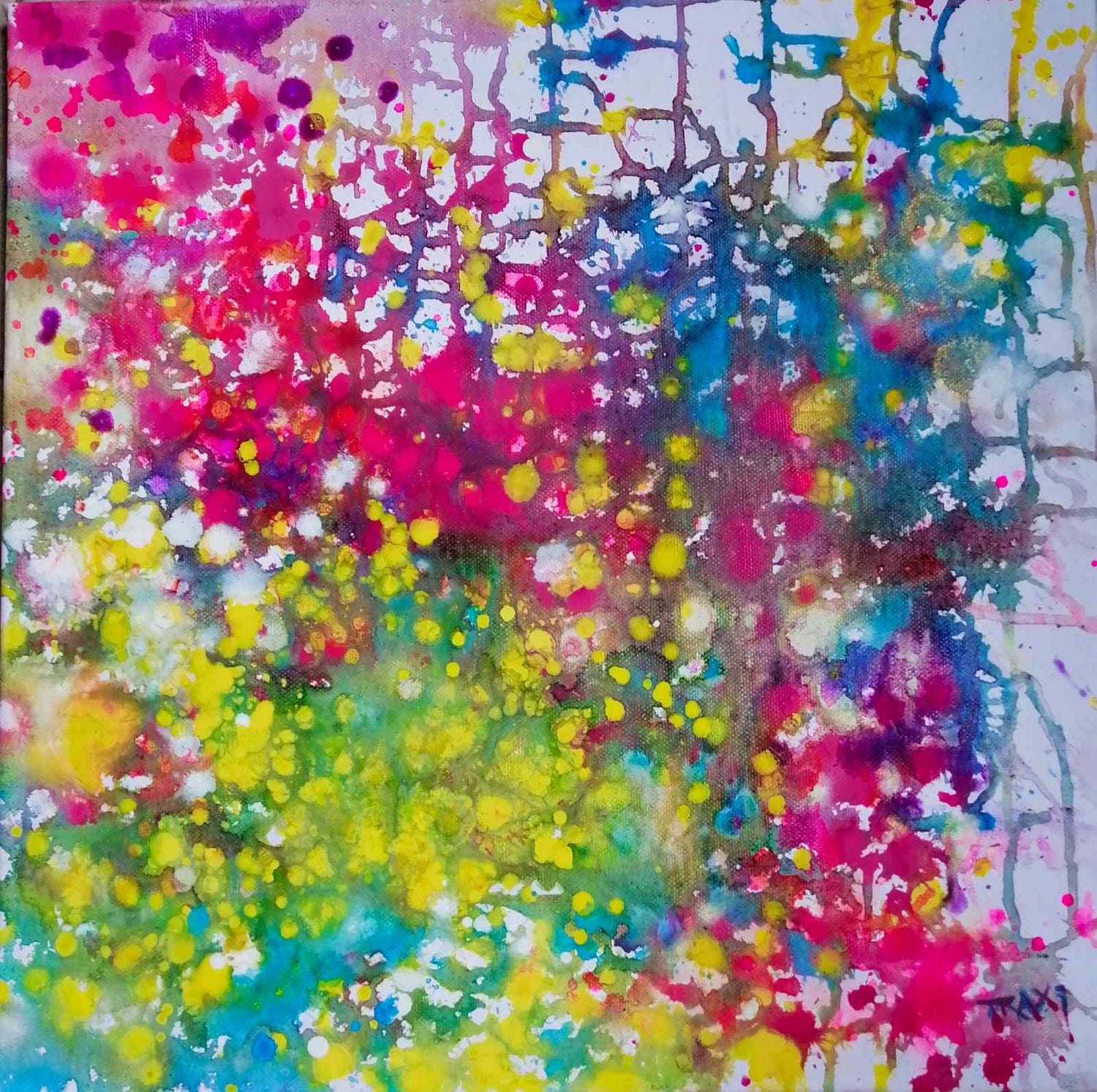 Vibrant yellow and pink abstract artwork custom-designed by TRAXI for the Life is Wonderful and Summer Party collection.