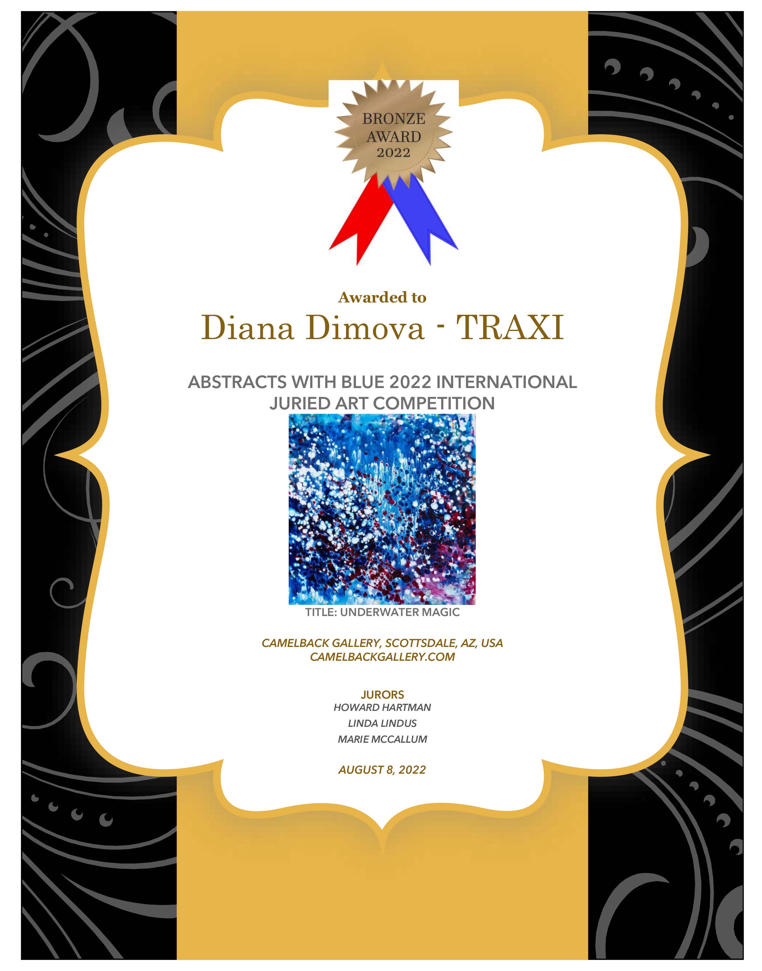 Award Abstract in Blue Diana Dimova TRAXI Camelback Gallery 2022