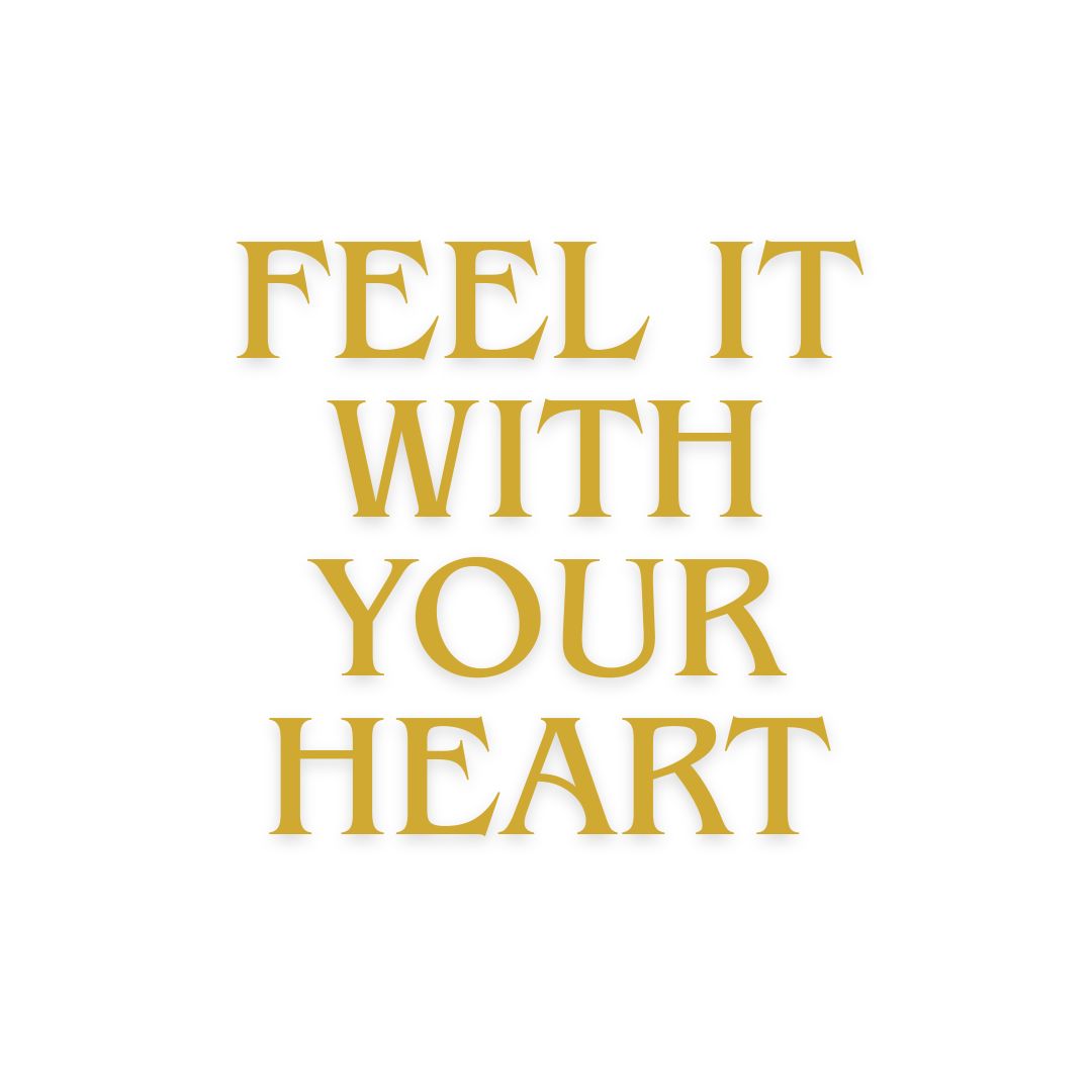 LIFE IS WONDERFUL — A Virtual Fine Art Solo Exhibition by Diana Dimova TRAXI. Art Project inspired by Nature, exploring Time. Gold metallic-style text reading 'FEEL IT WITH YOUR HEART' centered on a plain white background.