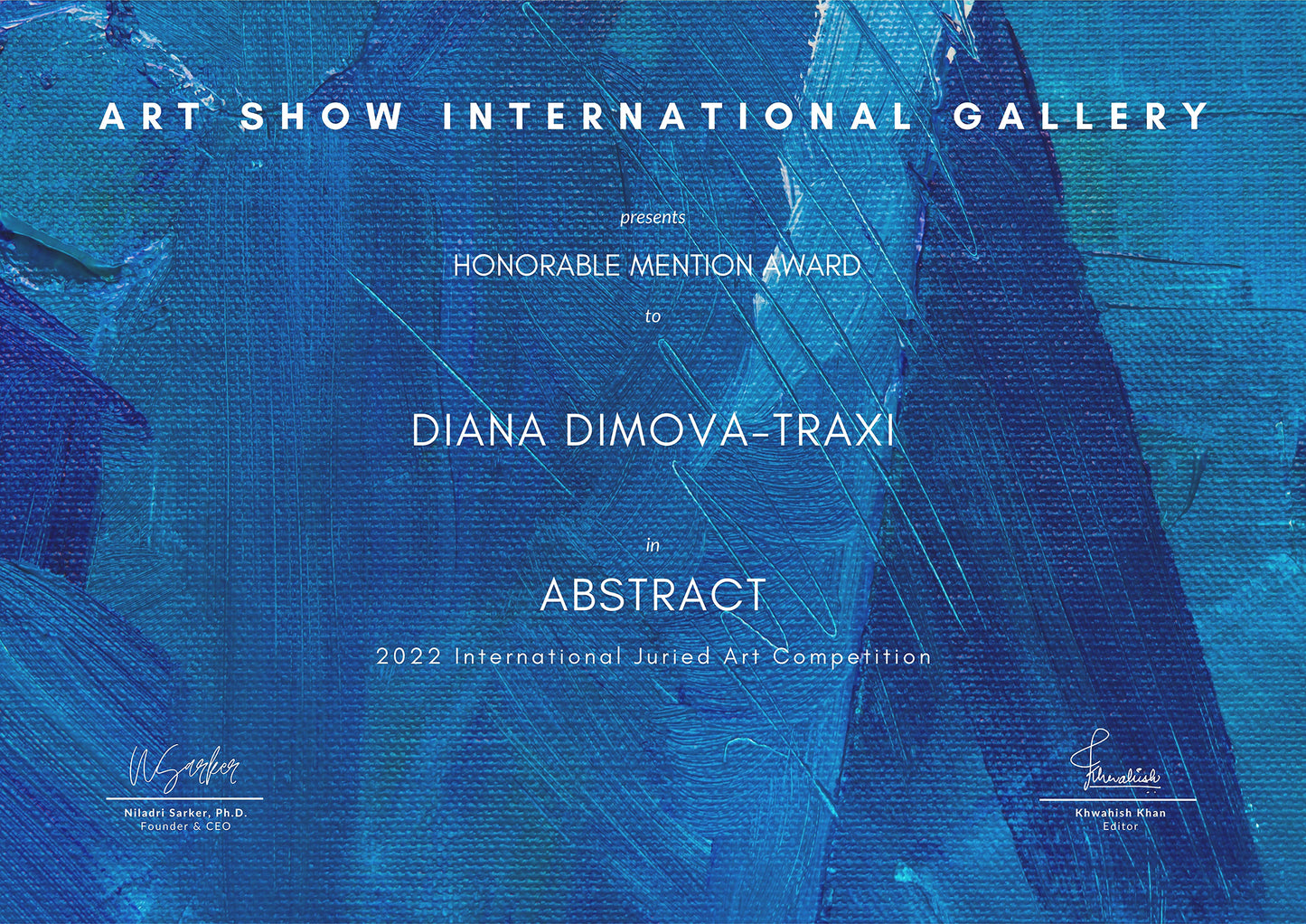 Award Aromatic Lavender Symphony original textured abstract purple flower art painting with violet, blue, and white tones representing lavender scent by Diana Dimova TRAXI ART.