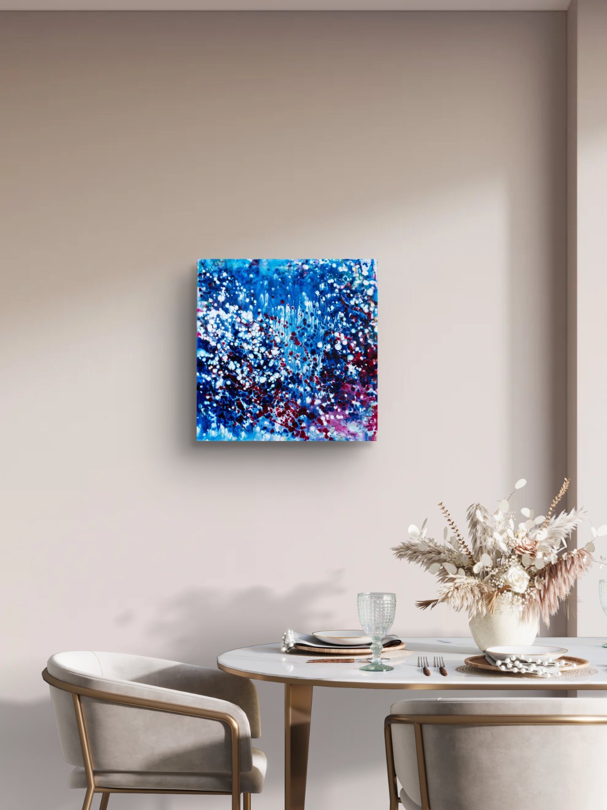 Blue Oceanic Abstract Seascape award-winning original fluid acrylic painting by Diana Dimova TRAXI ART. Abstract underwater world with coral reef magic and deep blue ocean tones.