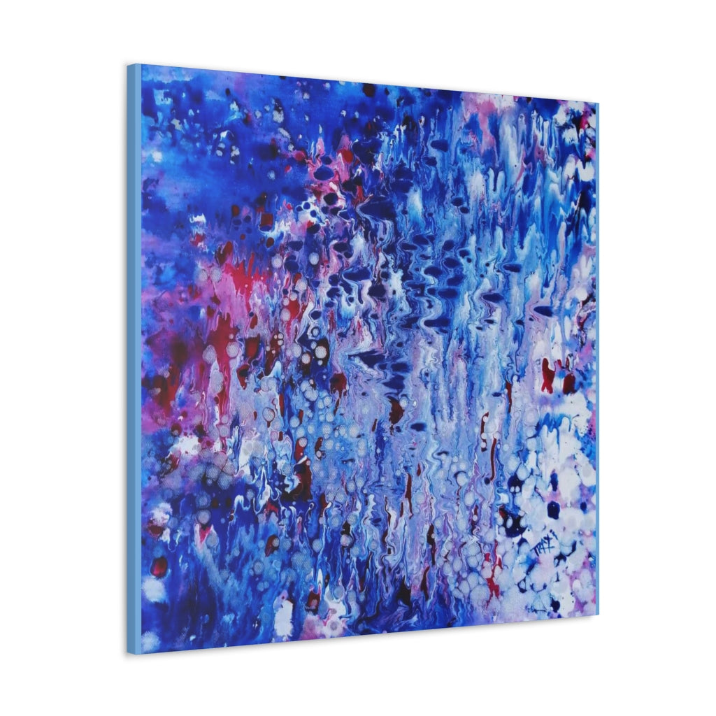 Blue Oceanic Abstract Seascape award-winning original fluid acrylic painting by Diana Dimova TRAXI ART. Abstract underwater world with coral reef magic and deep blue ocean tones.