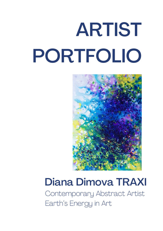Diana Dimova TRAXI contemporary abstract artist holding original fluid acrylic painting