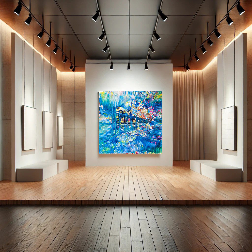 Dreamlike Blue Ocean Abstract Where Waves Awaken limited edition by Diana Dimova TRAXI ART. Serene deep blue and white abstract seascape canvas.