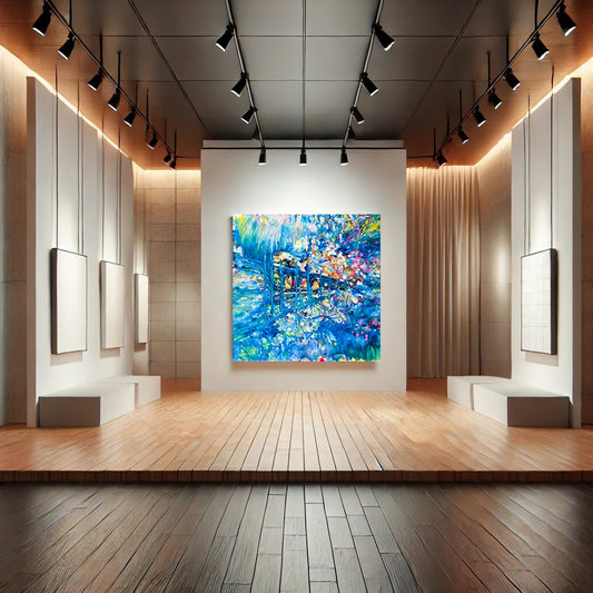 Dreamlike Blue Ocean Abstract Where Waves Awaken limited edition by Diana Dimova TRAXI ART. Serene deep blue and white abstract seascape canvas.