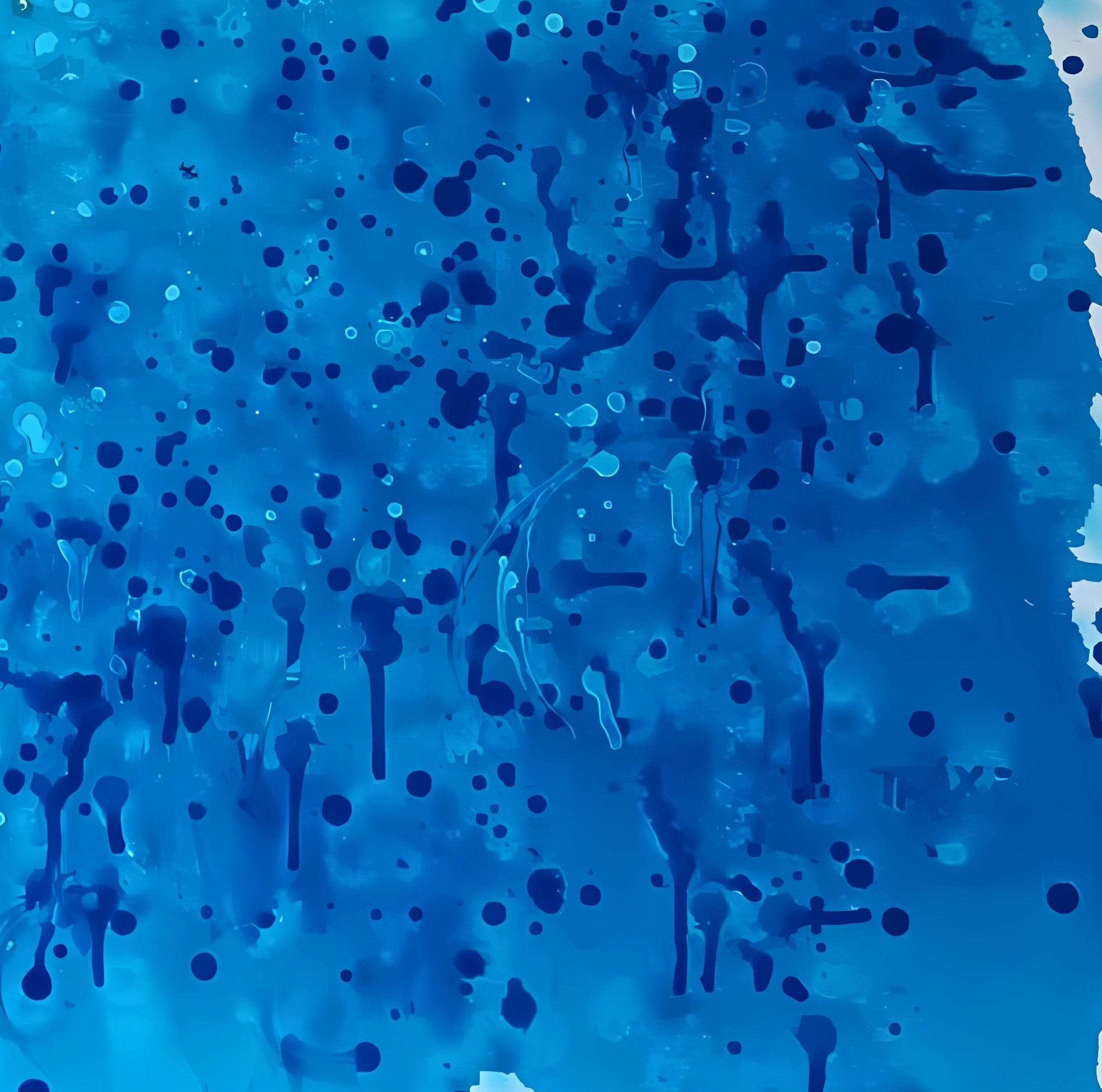 Close-up detail of fluid acrylic gradients and deep blue textures in Ocean Calm painting.