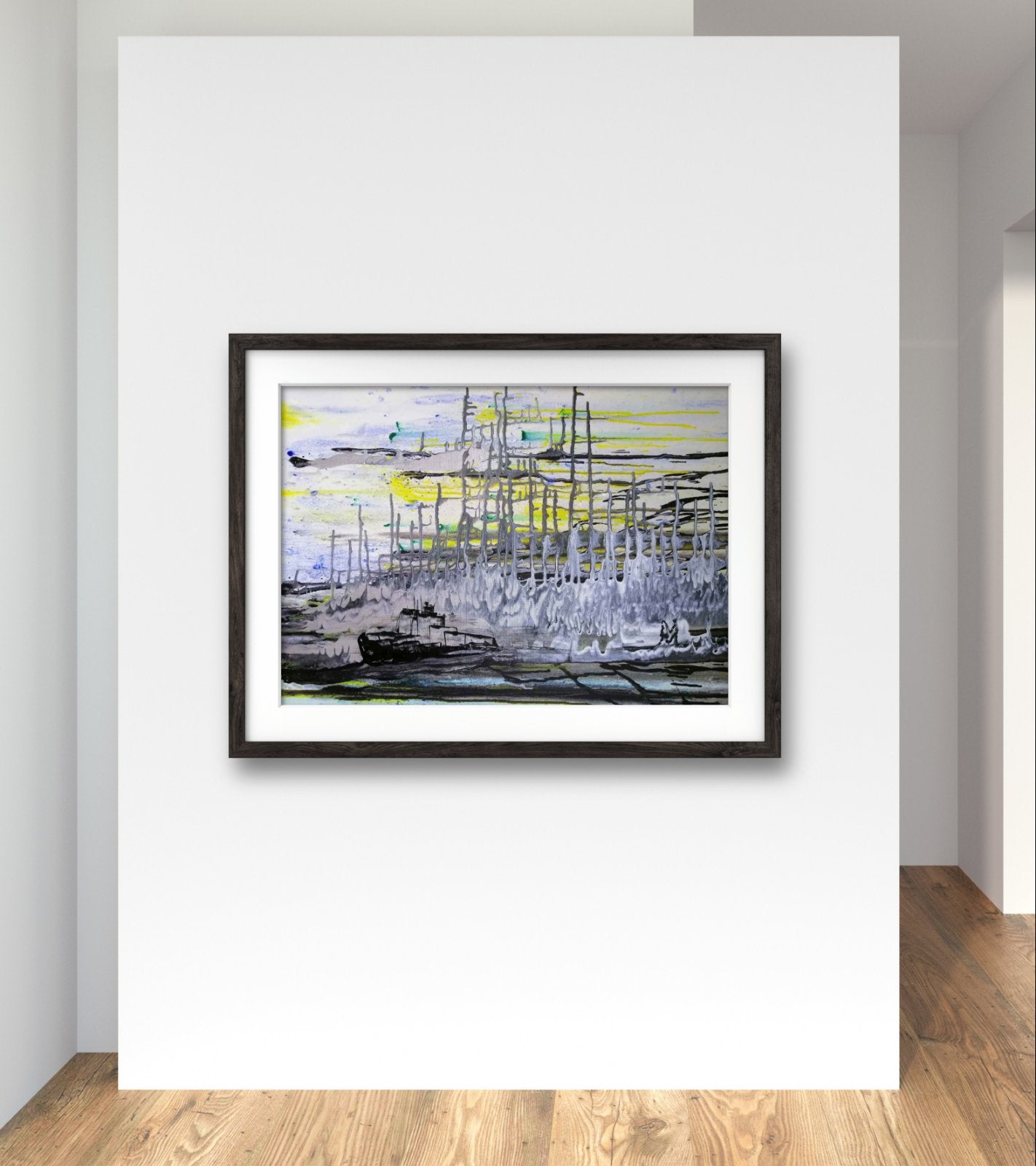 Harbor of Love original romantic abstract seascape painting in deep blue, black, and silver by Diana Dimova TRAXI ART.