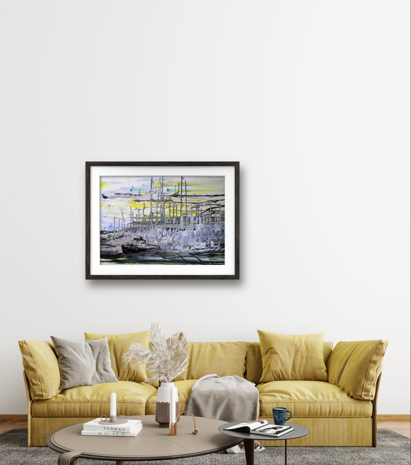 Harbor of Love original romantic abstract seascape painting in deep blue, black, and silver by Diana Dimova TRAXI ART.