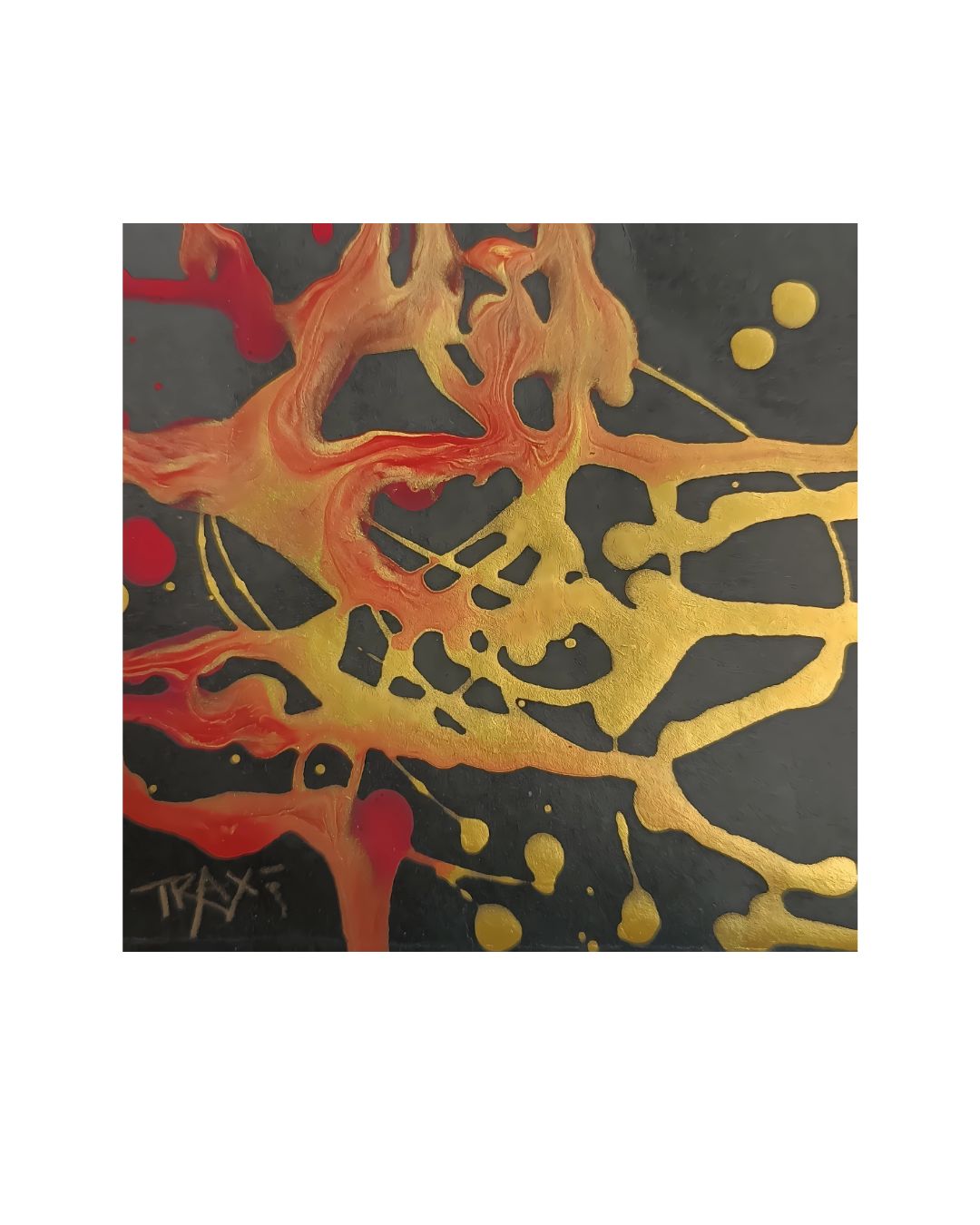 Inside preview of SIGNS abstract art catalog showcasing Talisman I painting by TRAXI ART.