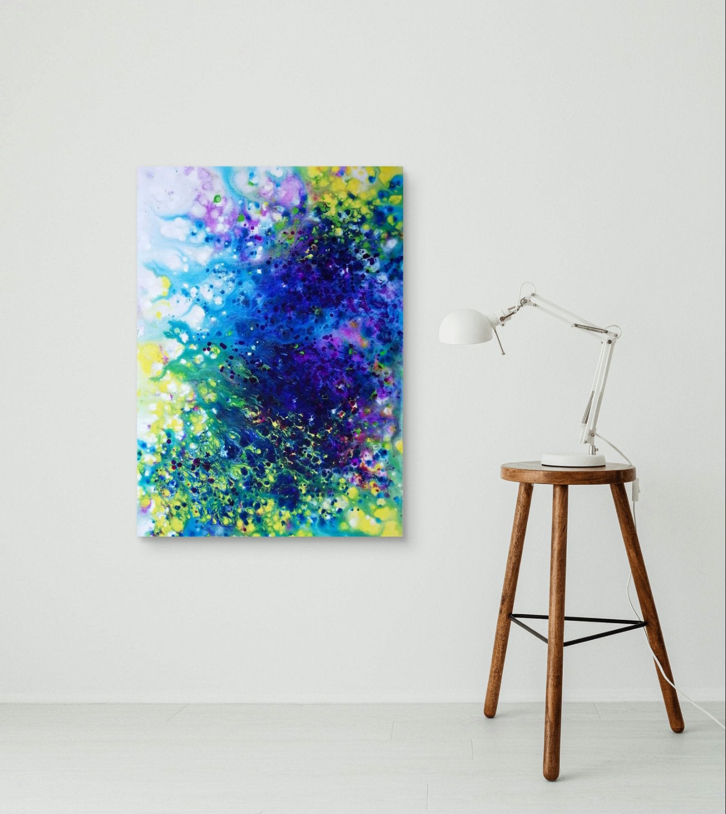 Lavender Symphony limited edition premium vertical canvas print with abstract purple, blue, and white tones representing lavender scent by TRAXI ART.