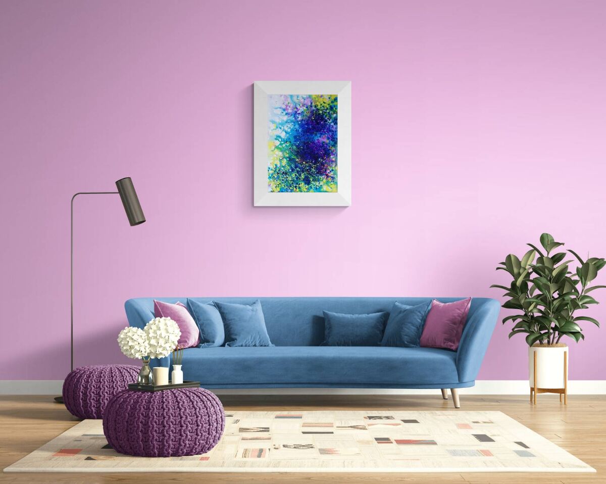 Aromatic Lavender Symphony original textured abstract purple flower art painting with violet, blue, and white tones representing lavender scent by Diana Dimova TRAXI ART.