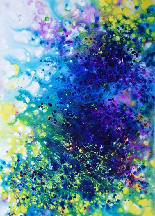 Aromatic Lavender Symphony original textured abstract purple flower art painting with violet, blue, and white tones representing lavender scent by Diana Dimova TRAXI ART.