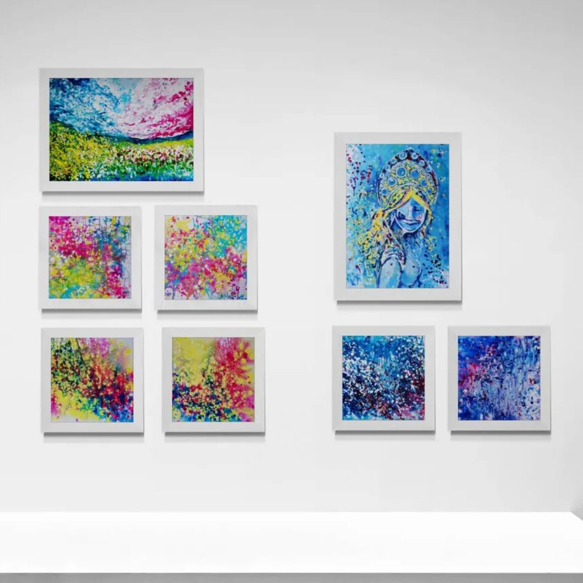 Virtual abstract art exhibition Life is Wonderful by contemporary artist Diana Dimova - TRAXI, featuring a curated gallery wall of vibrant acrylic paintings.