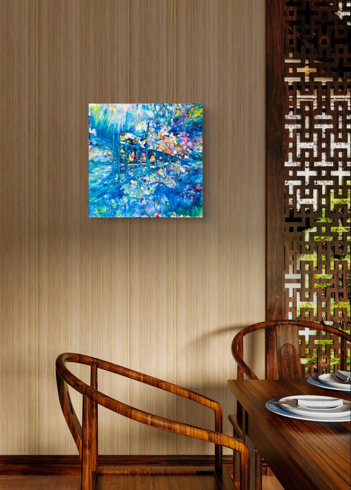 Dreamlike Blue Ocean Abstract Where Waves Awaken original fluid acrylic painting by Diana Dimova TRAXI ART. Serene deep blue and white abstract seascape canvas.