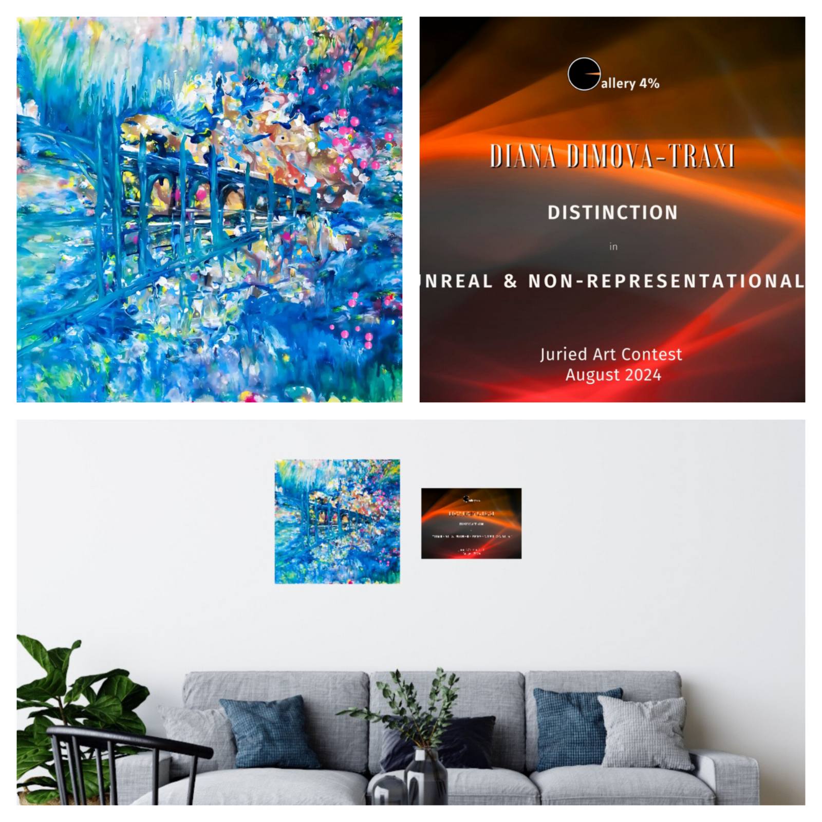 Dreamlike Blue Ocean Abstract Where Waves Awaken original fluid acrylic painting by Diana Dimova TRAXI ART. Serene deep blue and white abstract seascape canvas.