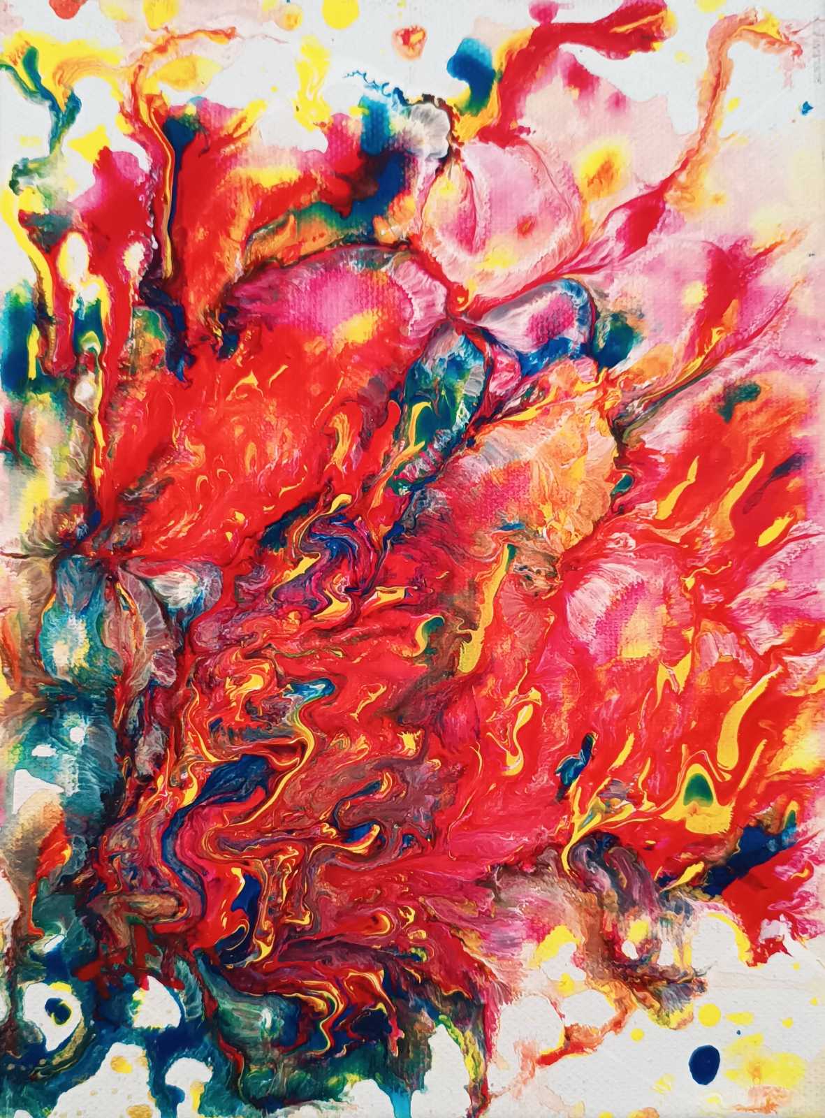 Magic Set original expressive red abstract diptych with fluid acrylic shapes by Diana Dimova TRAXI ART.