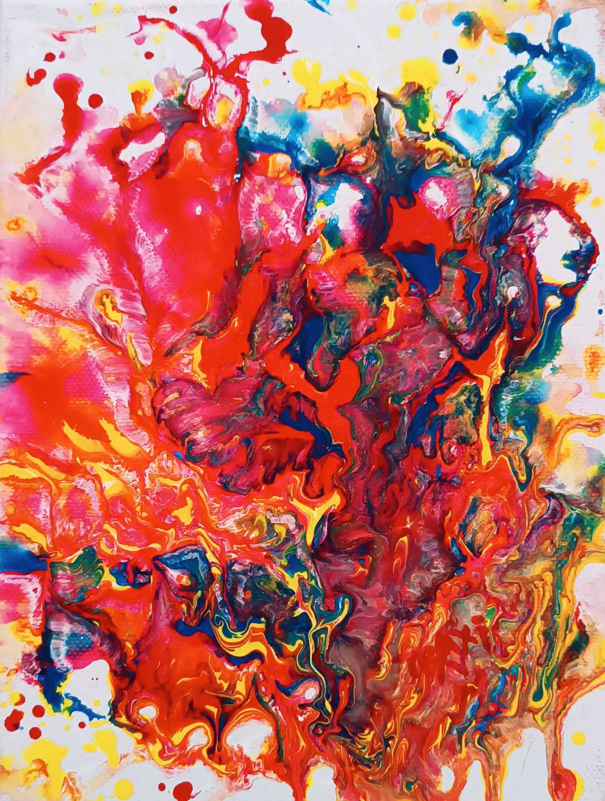 Magic Set original expressive red abstract diptych with fluid acrylic shapes by Diana Dimova TRAXI ART.
