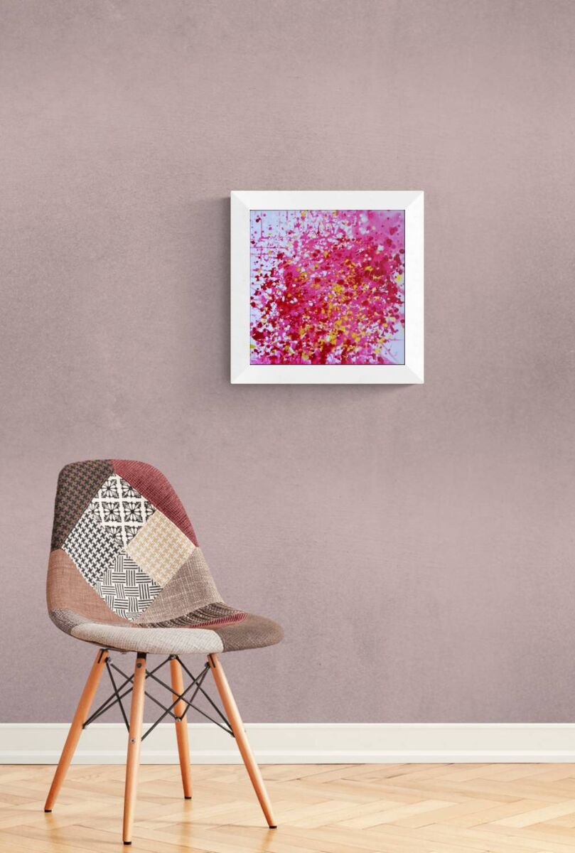 Scent of a Rose limited edition premium square canvas print with romantic pink and red abstract floral tones by Diana Dimova TRAXI ART.