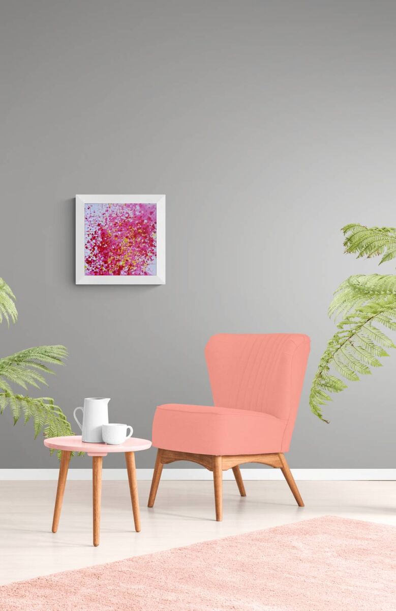 Scent of a Rose original romantic pink and red abstract floral painting with gold accents by Diana Dimova TRAXI ART.