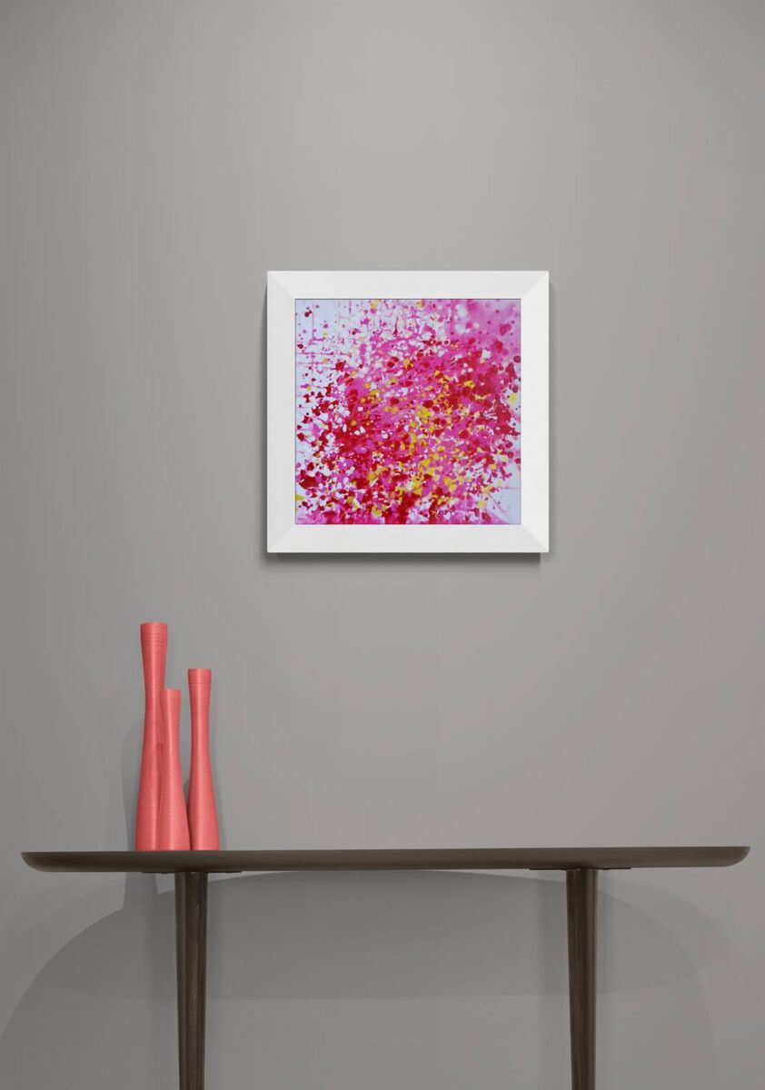 Scent of a Rose original romantic pink and red abstract floral painting with gold accents by Diana Dimova TRAXI ART.