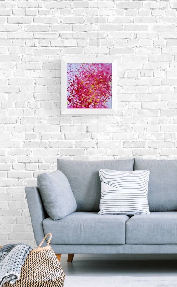 Scent of a Rose original romantic pink and red abstract floral painting with gold accents by Diana Dimova TRAXI ART.
