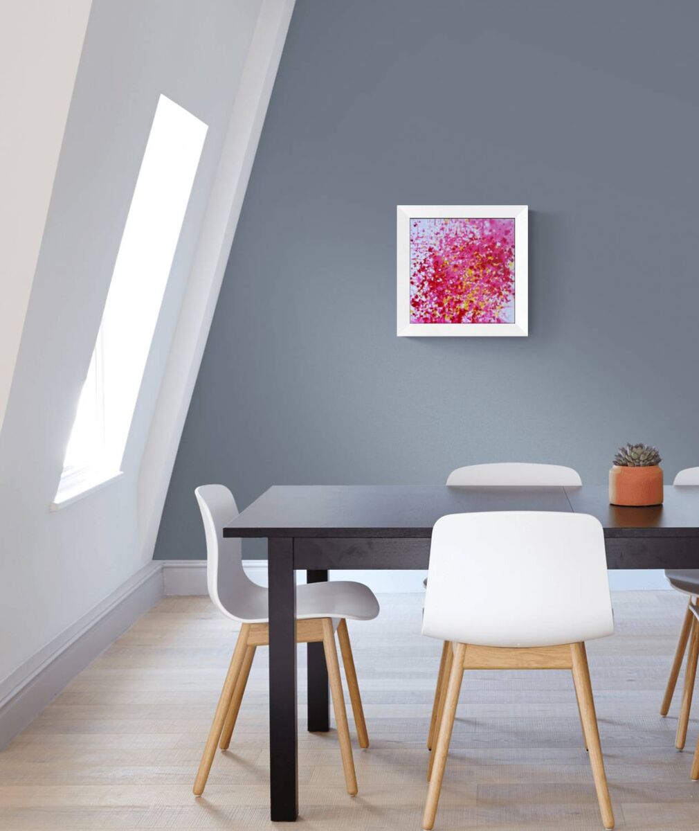 Scent of a Rose original romantic pink and red abstract floral painting with gold accents by Diana Dimova TRAXI ART.