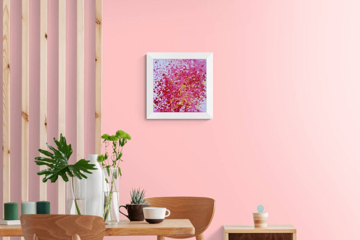 Scent of a Rose original romantic pink and red abstract floral painting with gold accents by Diana Dimova TRAXI ART.