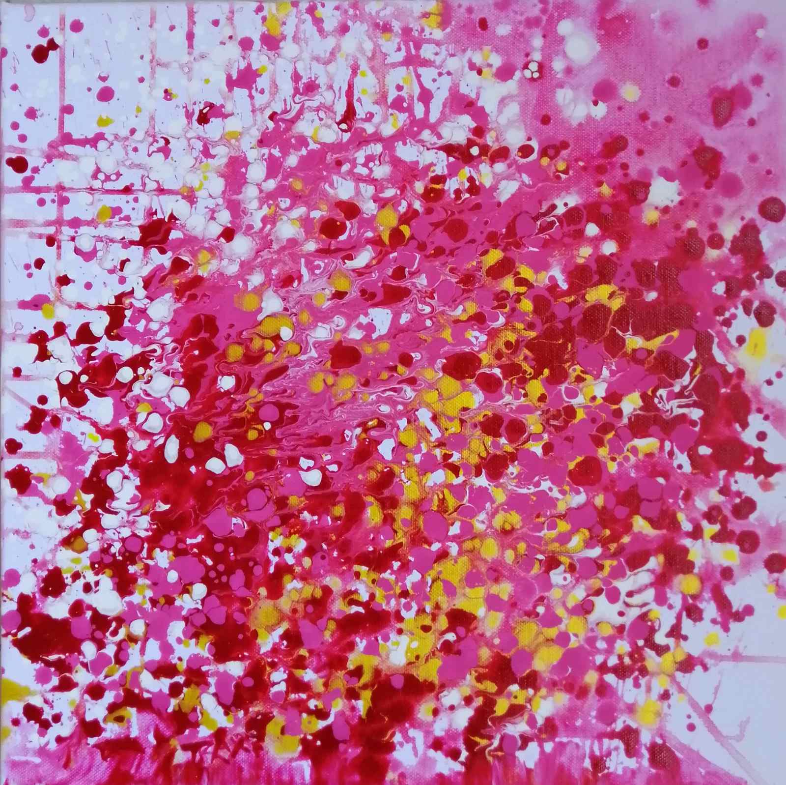Scent of a Rose original romantic pink and red abstract floral painting with gold accents by Diana Dimova TRAXI ART.