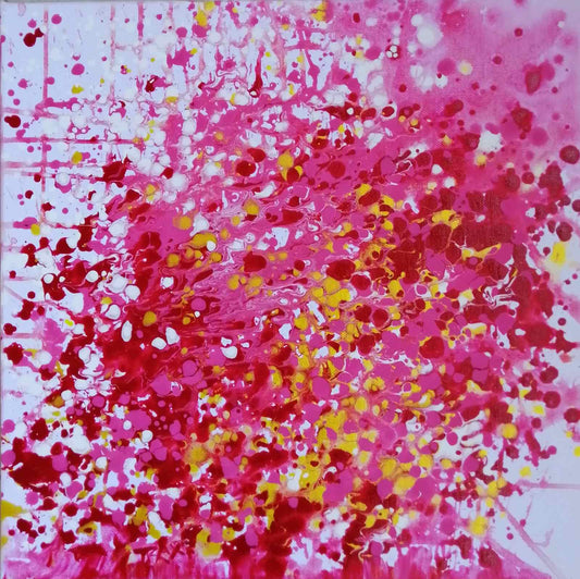 Scent of a Rose original romantic pink and red abstract floral painting with gold accents by Diana Dimova TRAXI ART.