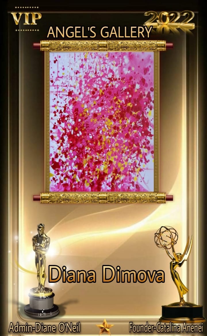 Award Scent of a Rose original romantic pink and red abstract floral painting with gold accents by Diana Dimova TRAXI ART.
