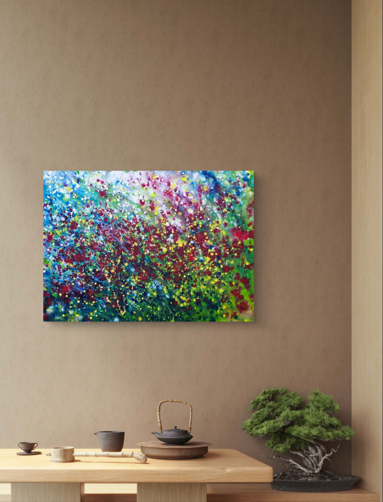 Wild Poppies Field limited edition premium horizontal canvas print with vibrant red flowers and green meadow tones by Diana Dimova TRAXI ART.